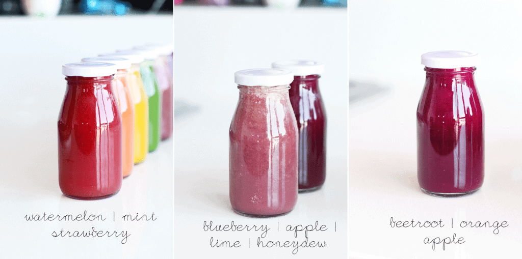 Cold Pressed Rainbow Juices | Healthy, colorful, delicious cold pressed juice recipes perfect for detoxing and dieting. #coldpressed #juices #rainbow #recipe #vegan #healthy #diet #detox