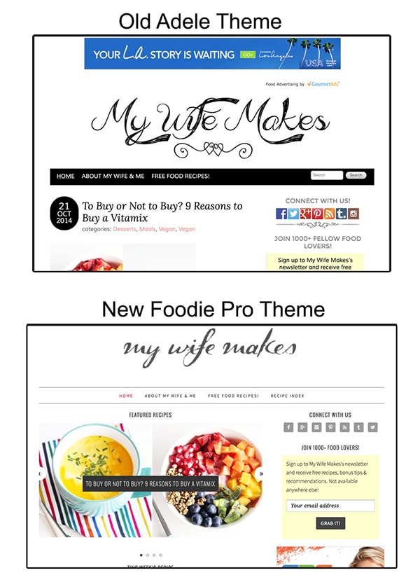 Crazy Vegan Kitchen | Old and New Food Blog Theme Compared