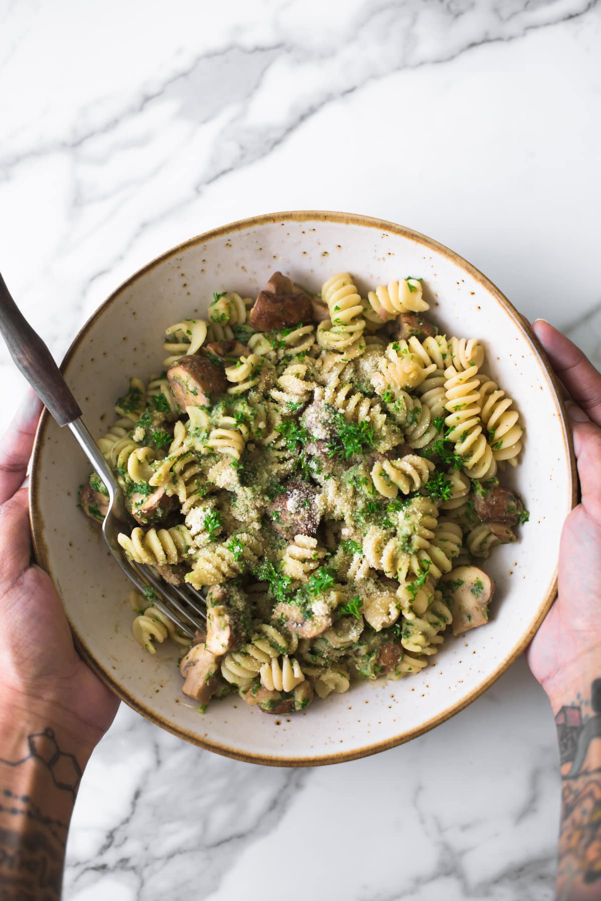 Vegan Mushroom Pasta with Parsley Chestnut Pesto | Crazy Vegan Kitchen