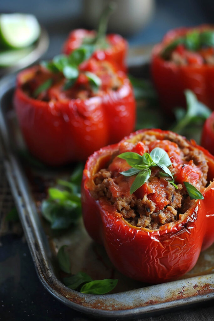 stuffed peppers on a tray